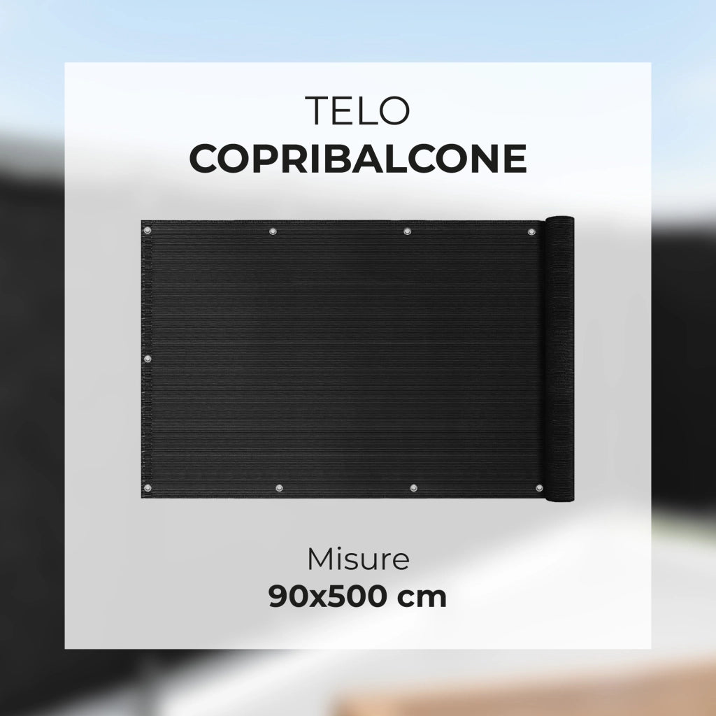 Telo Copribalcone Ombreggiante 90% con Occhielli 90x500 Cm per Privacy e Protezione Esterno Frangivista Nero