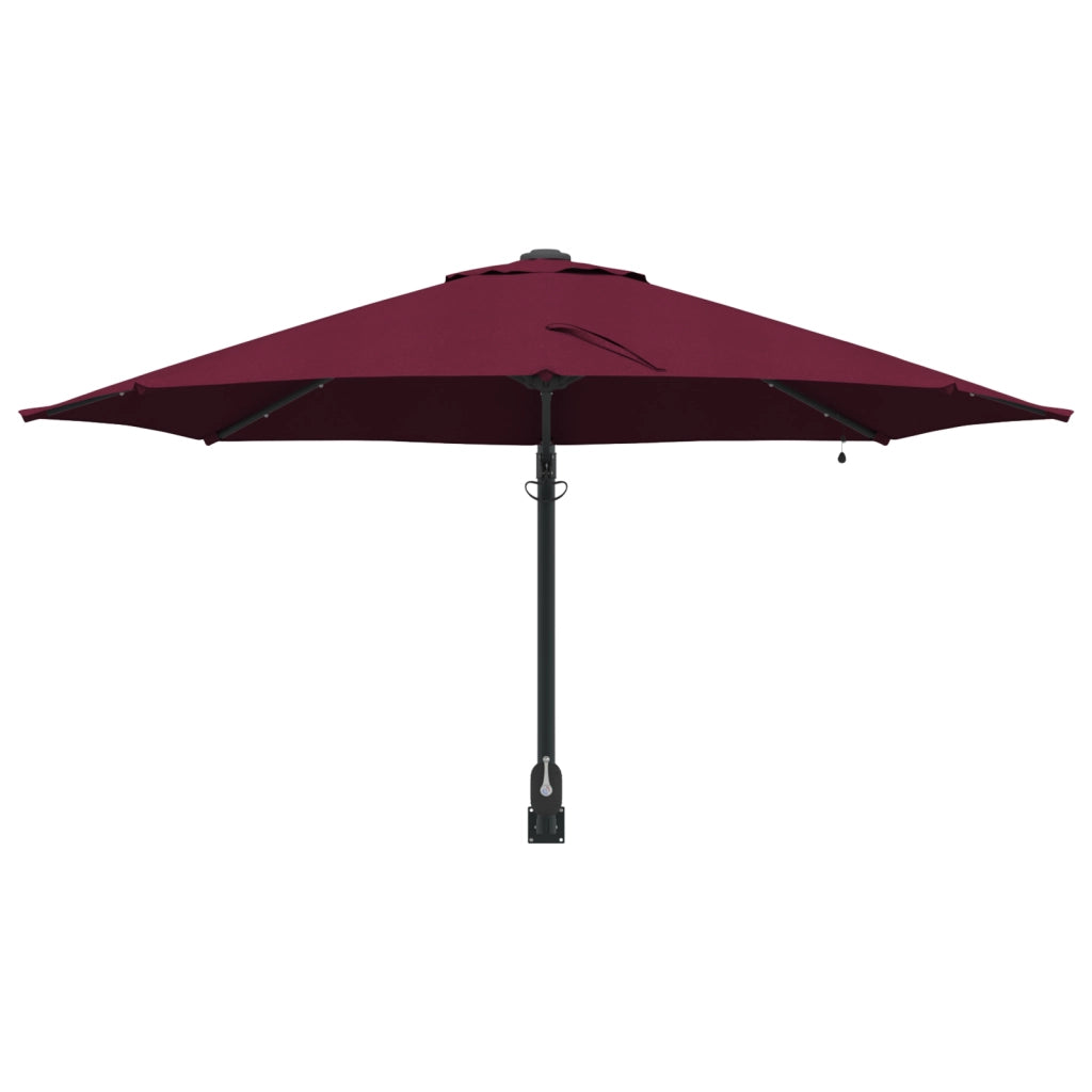 Ombrellone da Giardino Montato a Parete con LED Rosso Bordeaux 248 cm