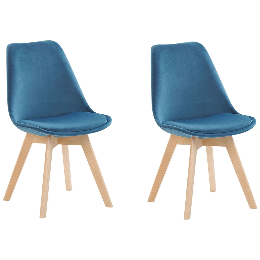 Set di 2 sedie da pranzo con rivestimento in velluto blu Sedile con gambe in legno eleganti dal design moderno