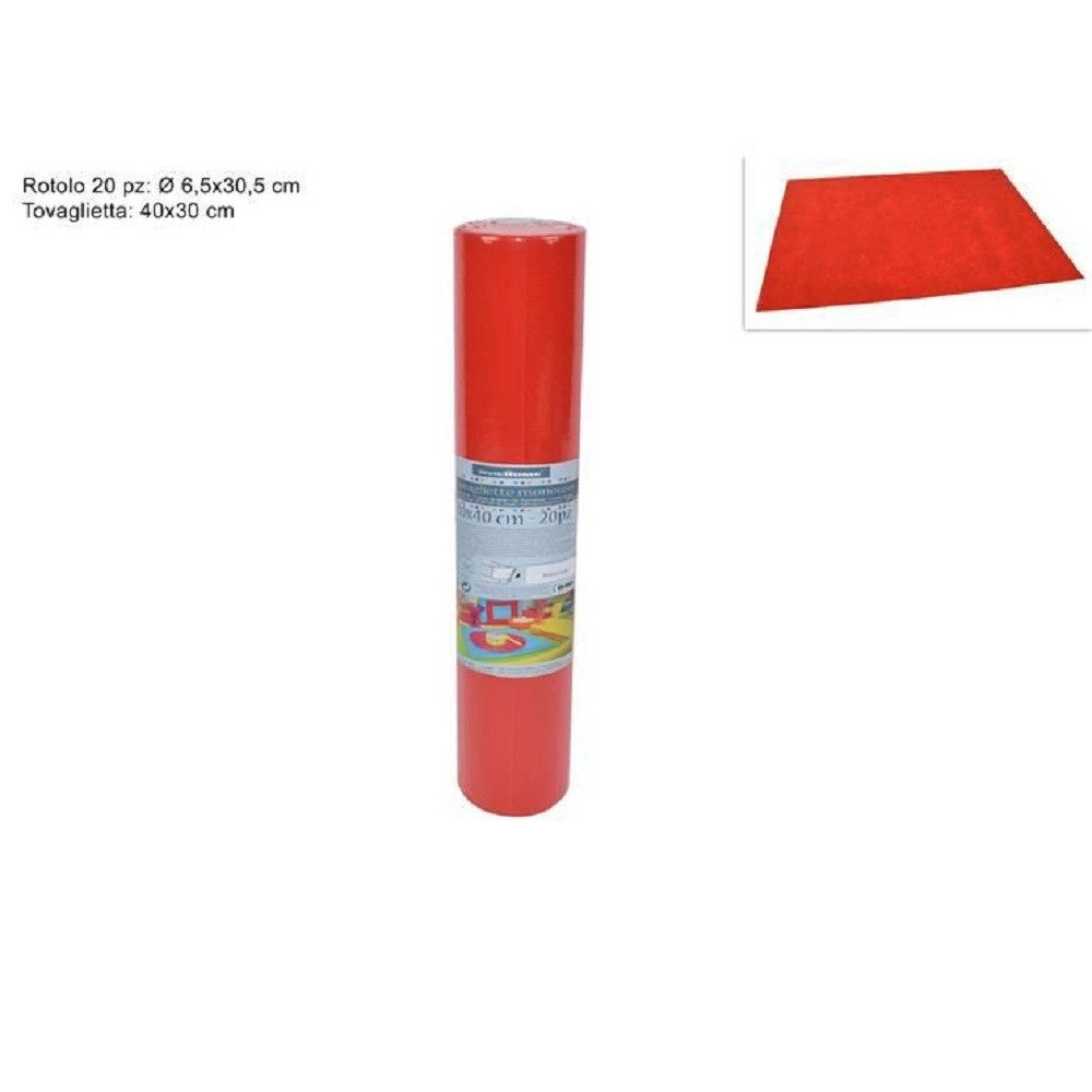 Trade Shop - Set 20 Pezzi Tovagliette Tovaglie A Strappo Runner Tnt Rullo 30 X 40 Cm Rosso -