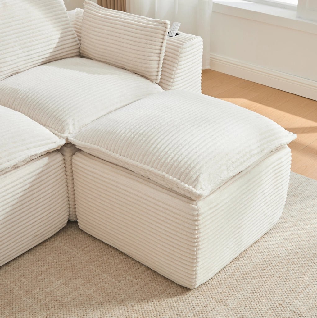 Divano modulare in velluto a coste beige 322x161 cm HAVRYA