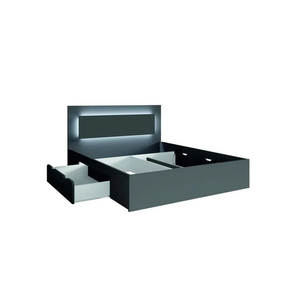 Set camera NOFI - Letto 140x200 cm con rete a doghe, 2 cassetti, comodini, armadio e cassettiera - grigio grafite