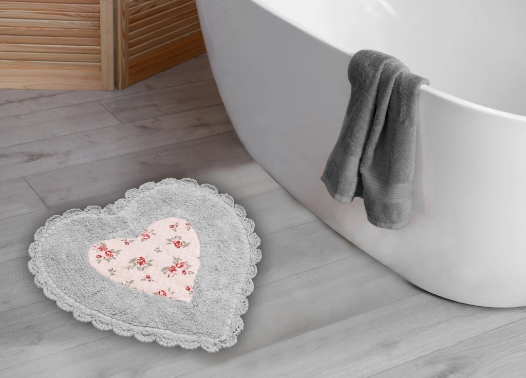 Tappeto Bagno Doccia Spugna Tappetino Assorbente Cotone Pelo Corto Mod. Vie En Rose - Vie En Rose - Grigio