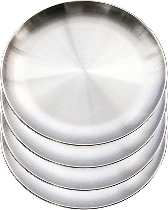Set di Piatti in Acciaio Inossidabile da Servire da 4 - Piatti Duraturi e Riciclabili per Cucina, Campeggio e Feste