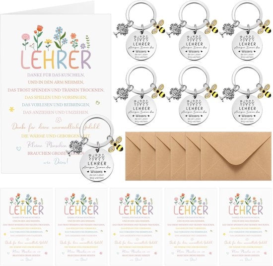Set di chiavi da regalo - 6 hanger per chiavi con hanger per miele - biglietti di ringraziamento per insegnanti - buste - in acciaio inossidabile - pratica e elegante