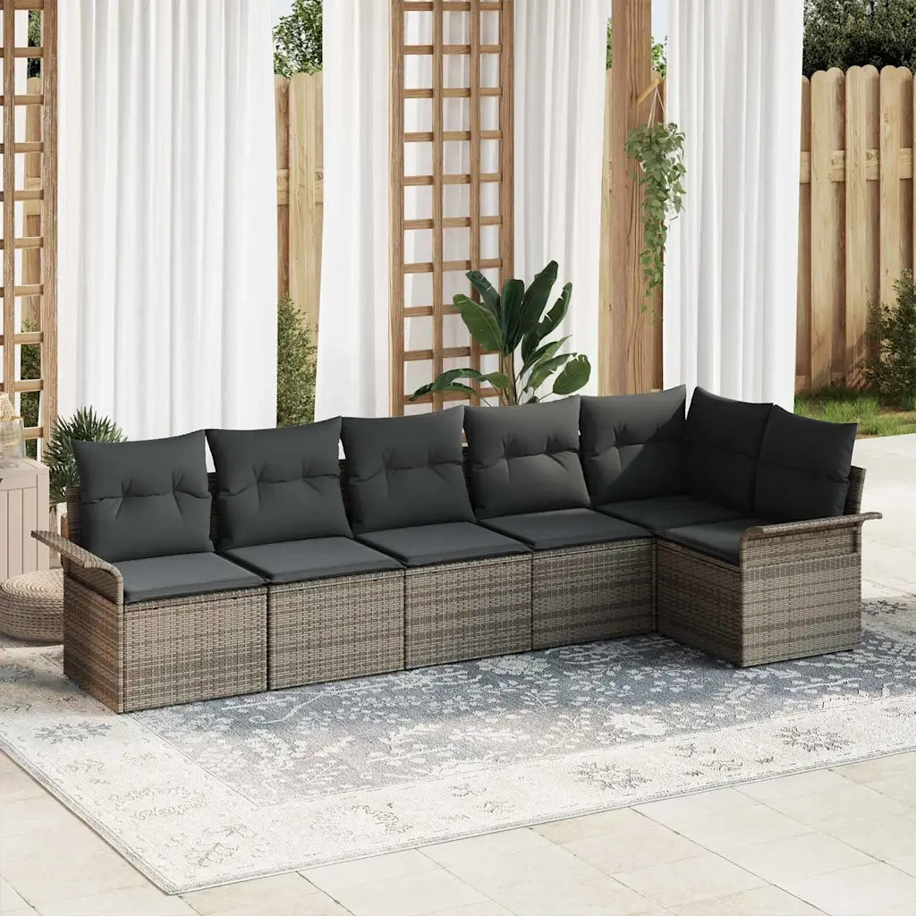 Set Divano da Giardino con cuscino 6 pcs Grigio Poly Rattan 3354048