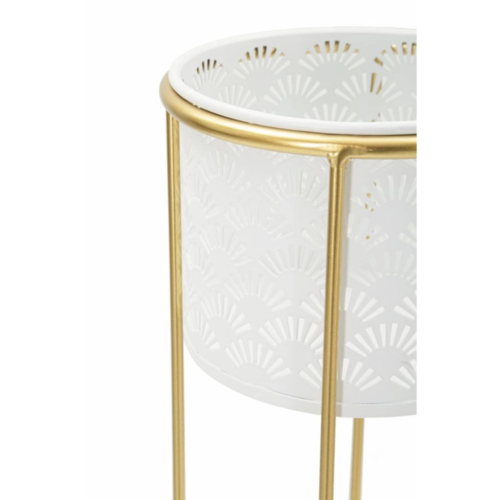 Coppia portavasi cilindrici Whity in ferro oro e bianco, O17x46 e O14x34 cm