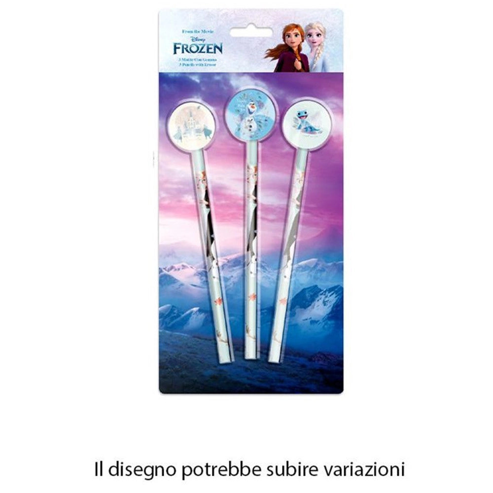 Trade Shop - Set 3 Pz Matite Con Gomma Tema Frozen Accessori Per Disegno Scuola Bambine 955500 -