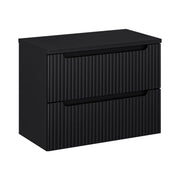 Set da bagno sospeso VANO 80cm: mobile sotto lavabo con cassetti scanalati nero opaco + piano per lavabo nero opaco