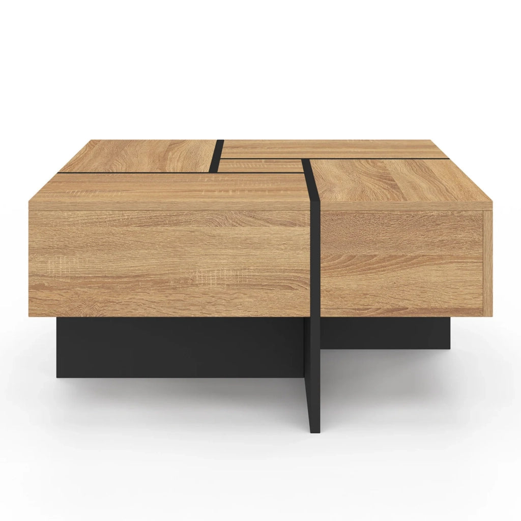 IDMarket - Tavolino quadrato TALIA 70 cm con cassetti in legno e nero