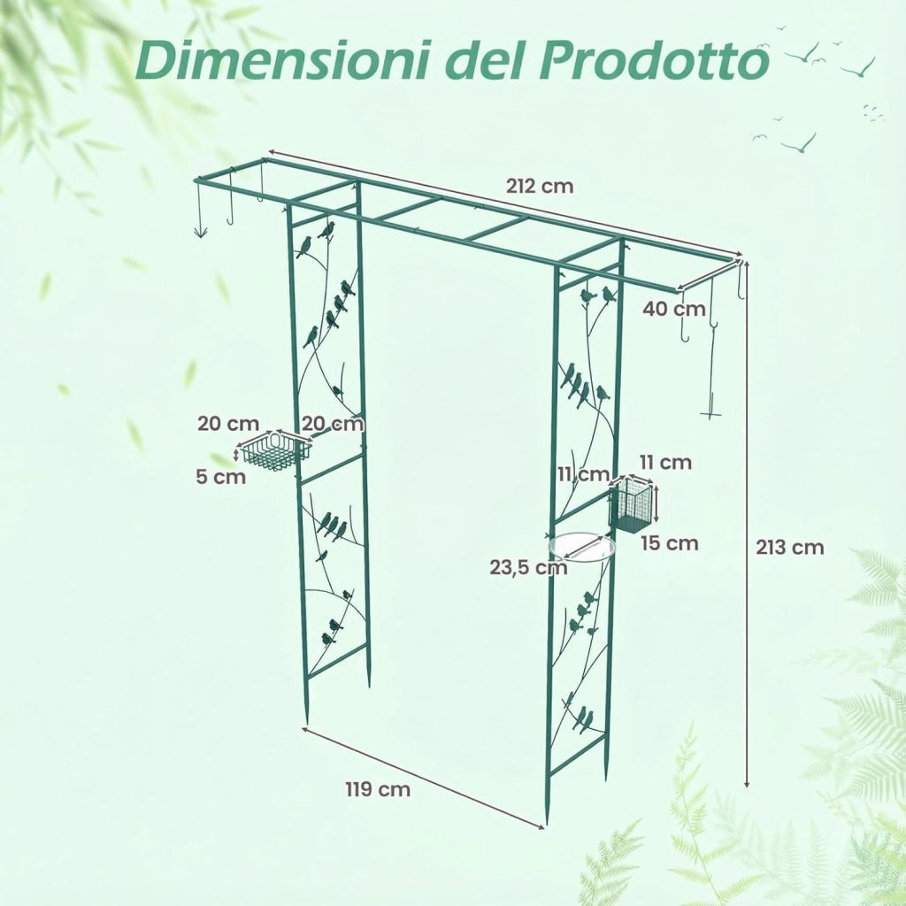 Pergolato a Arco da Giardino, Pergola da Esterno Decorativa in Metallo per Piante Rampicanti, Arco da Esterno per Feste, Matrimonio (Verde, Modello 1)