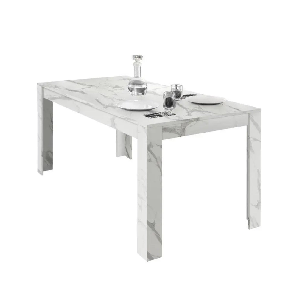 Tavolo estensibile, collezione COLOMARMO, colore bianco effetto marmo, ideale per una sala da pranzo moderna e alla moda.