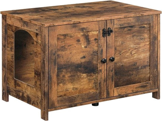 Casa per gatti con porta e parete divisoria con spazio di stoccaggio Cassetto robusto per la conservazione del materiale per la lettiera Casetta per gatti per la zona giorno EBF03MW01
