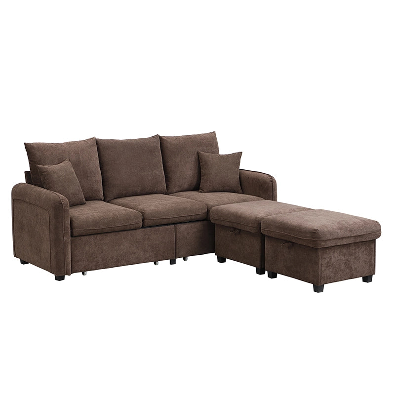 Divano angolare multifunzionale - Zephmum- Forma U, 3 posti, con contenitore, cuscini, funzione letto