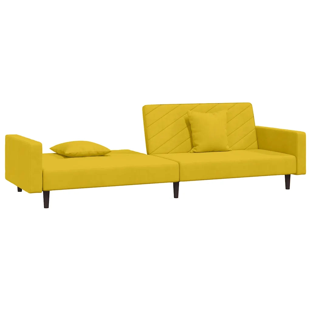Divano Letto a 2 Posti con 2 Cuscini Giallo in Velluto 375924