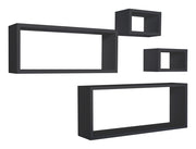 Set 3 Mensole Cubo da Parete Quadrato e Rettangolare in Fibra di Legno Merlino Nero
