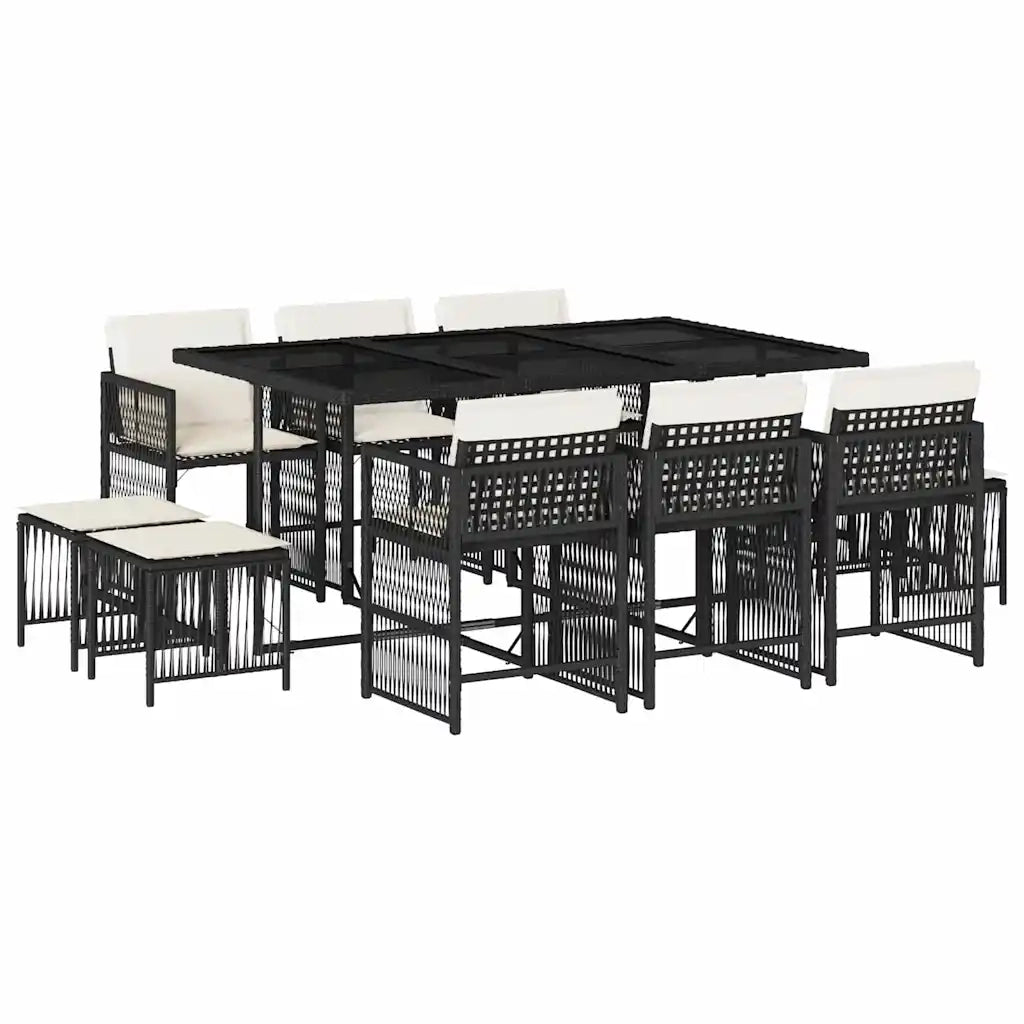 Set da Pranzo da Giardino 11 pz con Cuscini in Polyrattan Nero 3211686