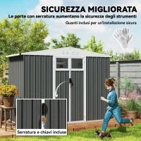 Capanno da Giardino Porta Attrezzi in Acciaio Zincato con 2 Porte, 246x117x180 cm, Grigio Scuro