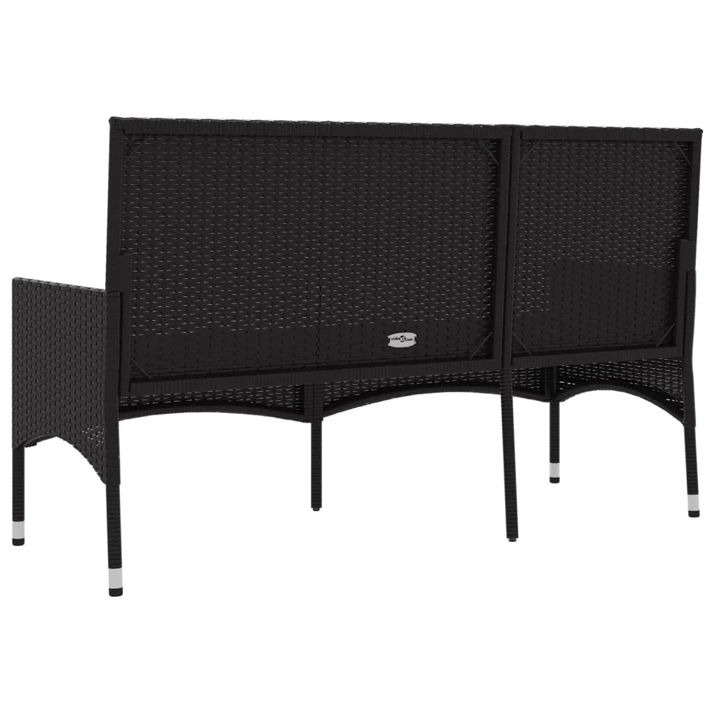 Panchina da giardino a 3 posti/arredamento da esterno per patio con cuscini 140 x 51 x 85 cm resina intrecciata nera 02_0011791