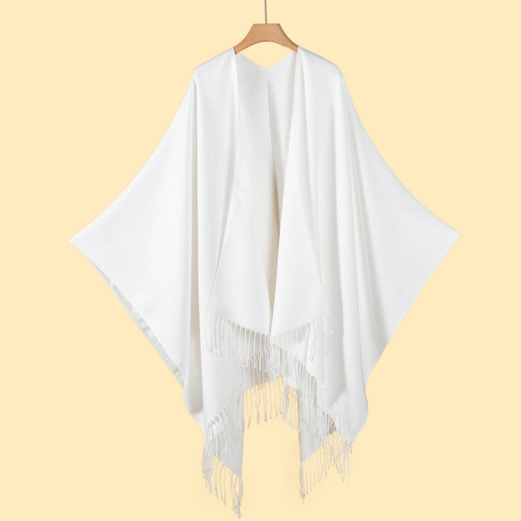 Sciarpa/stola da donna classica a tinta unita con nappe e spacco.