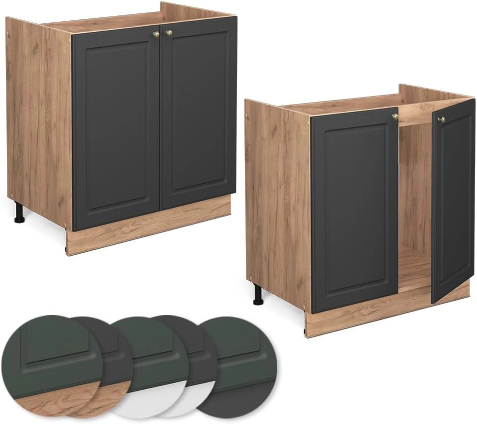 Mobile lavello cucina Fame-Line, Antracite-oro, 80 cm, PL Antracite, per la combinazione con altri moduli della serie Fame-Line