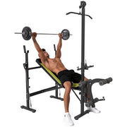 Panca Multifunzione Stazione Fitness con Schienale Regolabile su 3 Livelli, Supporto Gambe e Barra Superiore, 175x110x202cm, Nero