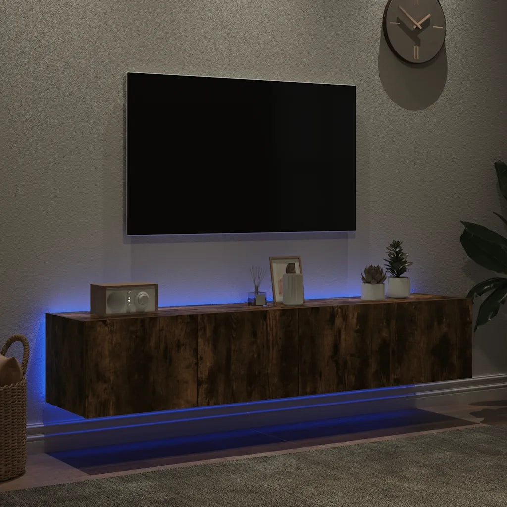 Mobili TV a Parete con Luci LED 2pz Rovere Fumo 80x35x31 cm 837290