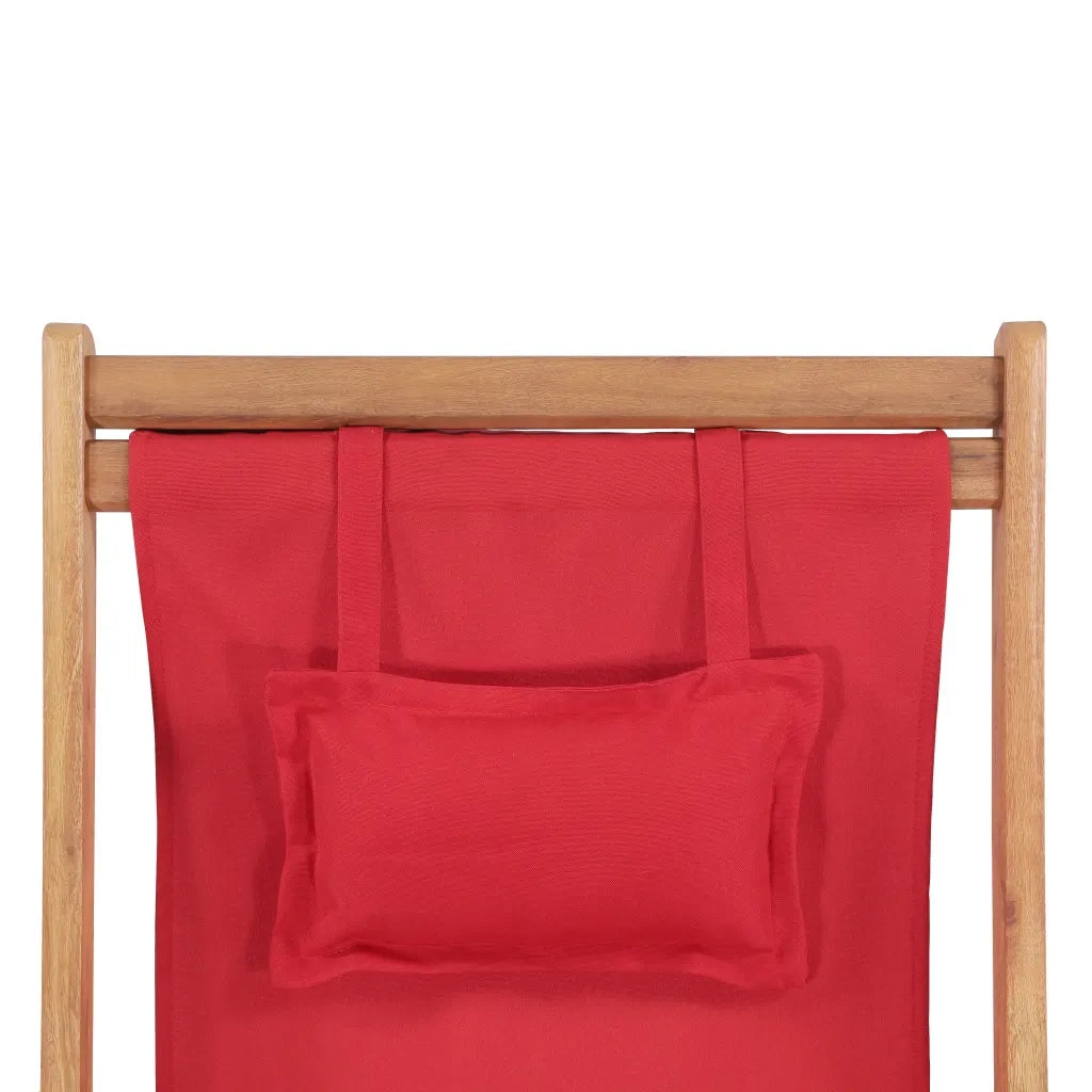 Sdraio da Spiaggia Pieghevole in Tessuto e Telaio Legno Rosso cod mxl 24837