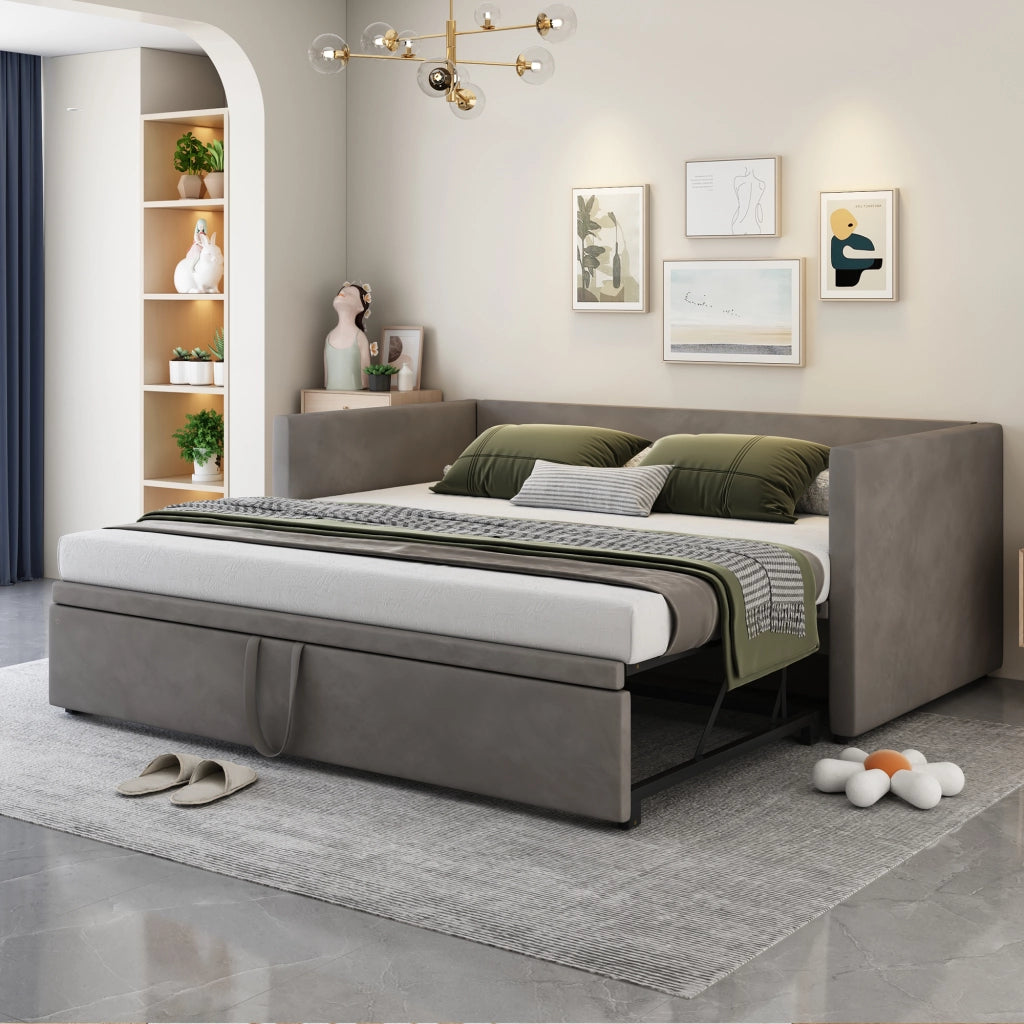 Letto divano estraibile in velluto grigio 180x200 cm