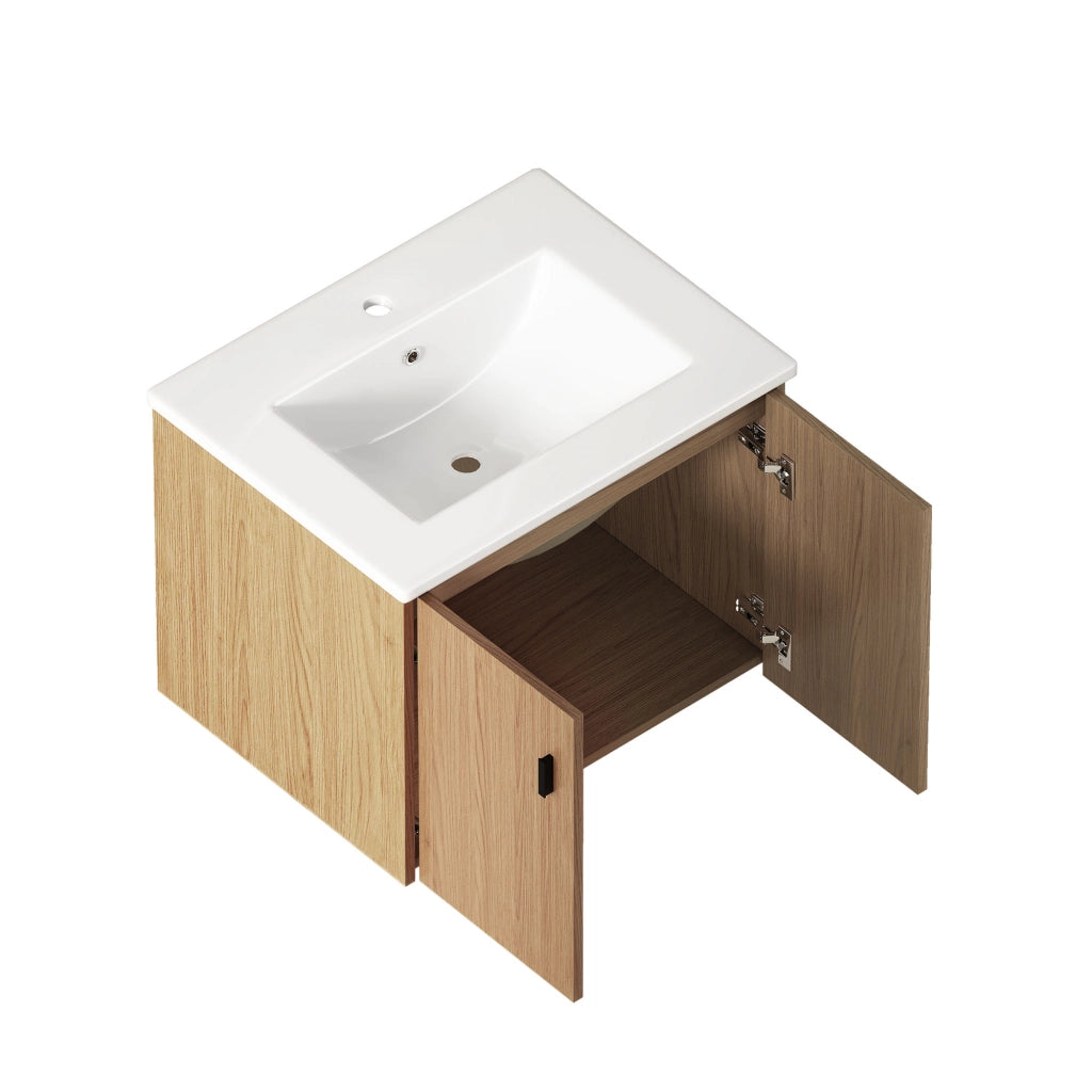 Armadietto Bagno 60cm ¨C MINIMAL ¨C Rovere Chiaro, 2 Ante, Salvaspazio
