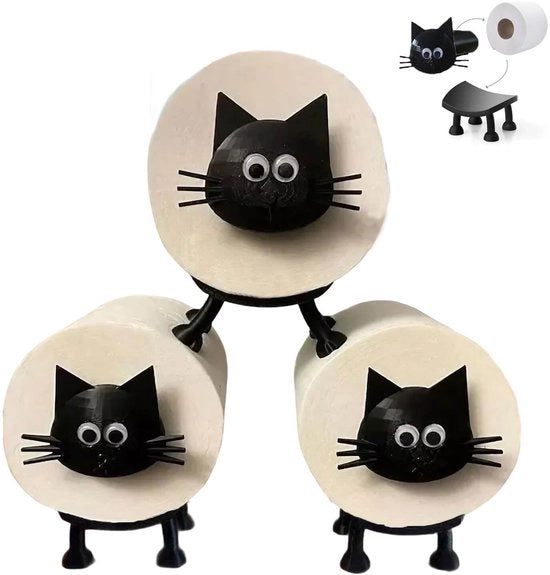 Supporto per carta igienica in forma di gatto - Supporto per carta igienica 3D stampato, in piedi, senza perforazione, decorativo per la stanza da bagno, spazio di archiviazione per carta igienica (gatto nero, 3-pack)