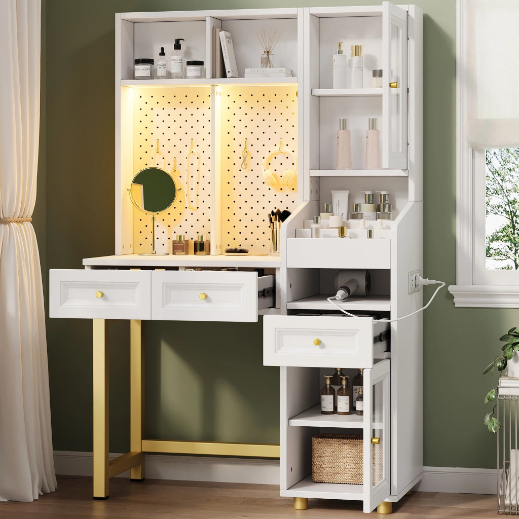 TOELETTA multifunzionale LED 100x45x156 cm MDF bianco e oro