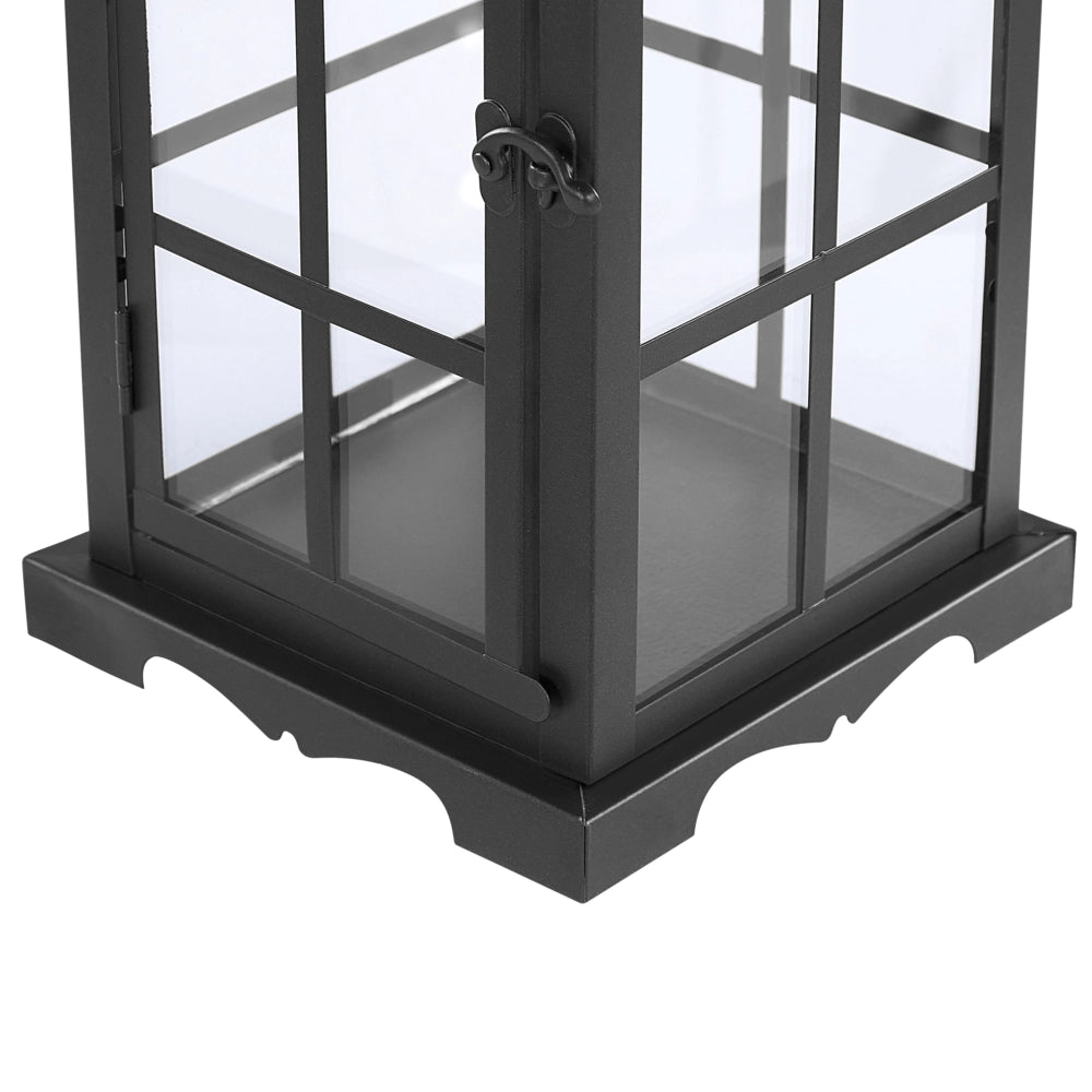 Lanterna in metallo ferro Nero 42 cm portacandele a colonna porte in vetro elemento decorativo per interni