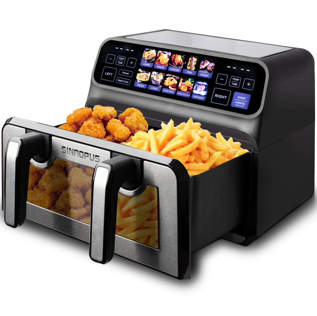 Friggitrice ad aria 9 L nera in ABS e PC, doppia camera con oblò