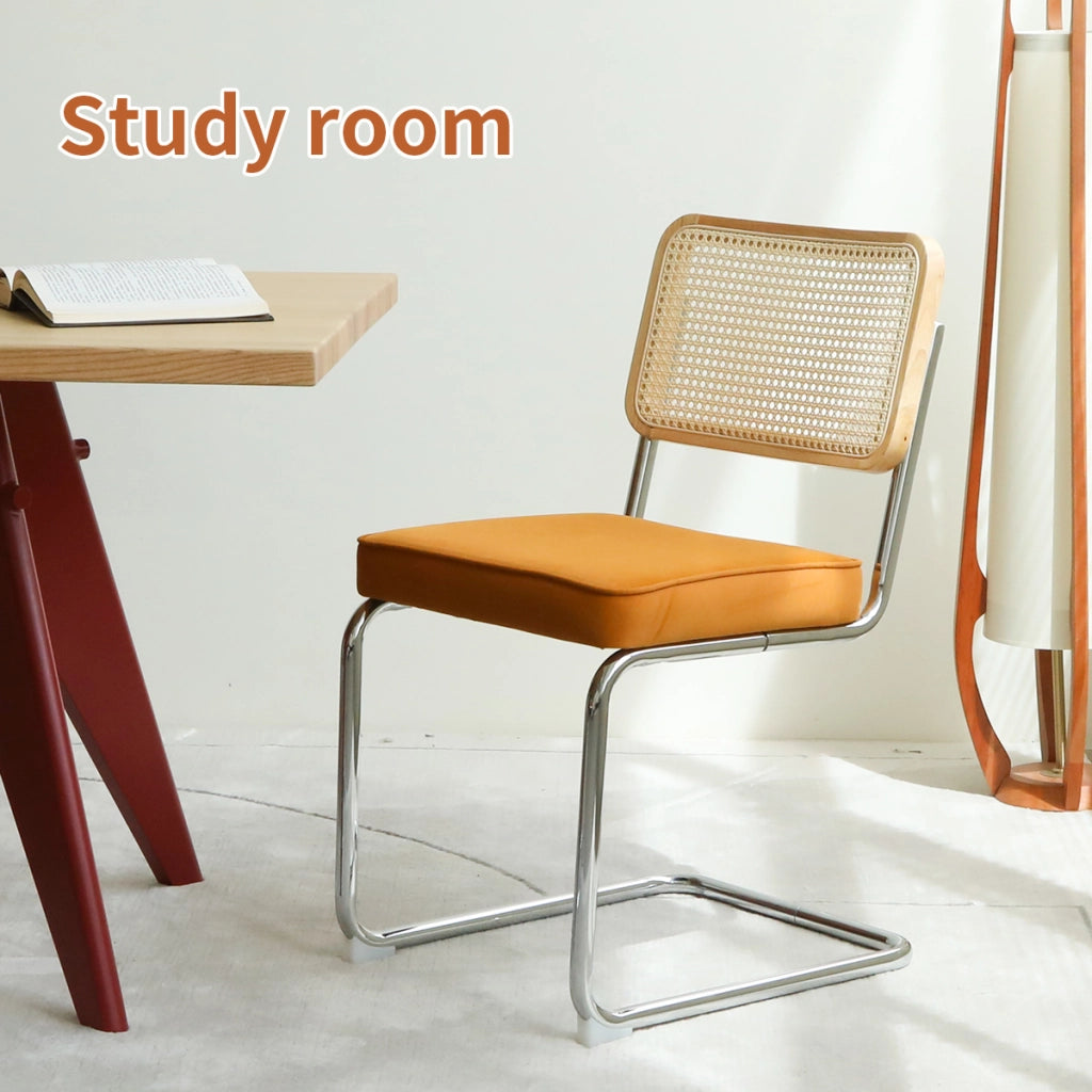 Sedie da Pranzo Set 4 Pezzi ¨C MINIMAL ¨C Velluto e Rattan, Gambe in Metallo, Imbottite, Moderne