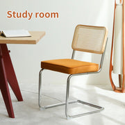 Sedie da Pranzo Set 4 Pezzi ¨C MINIMAL ¨C Velluto e Rattan, Gambe in Metallo, Imbottite, Moderne