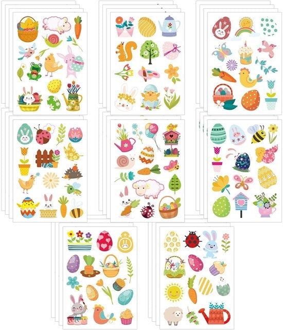 Sticker Paas 32 Fogli - PVC Colorato - Uova/Pasquotti Carini - Sticker a Lentiggine - Attività di Ricamo/Scrapbooking - Disegni Felici - Sticker
