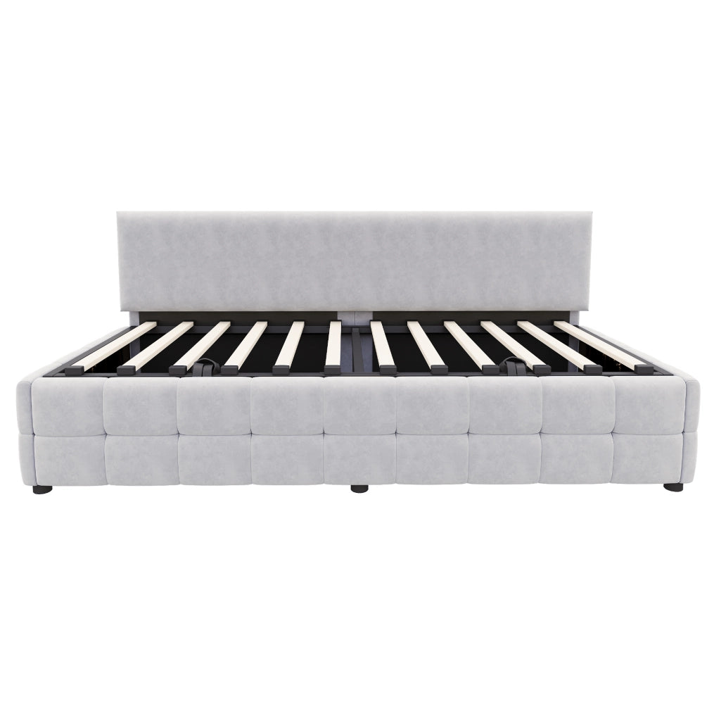 Letto singolo imbottito 90x200 cm con vano contenitore, grigio chiaro