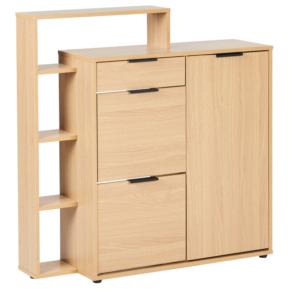 Scarpiera 3 vani con cassetti e ripiani aperti in legno chiaro ingegnerizzato stile moderno design