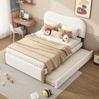 Letto imbottito 140x200 cm con letto estraibile, senza materasso, Bianco