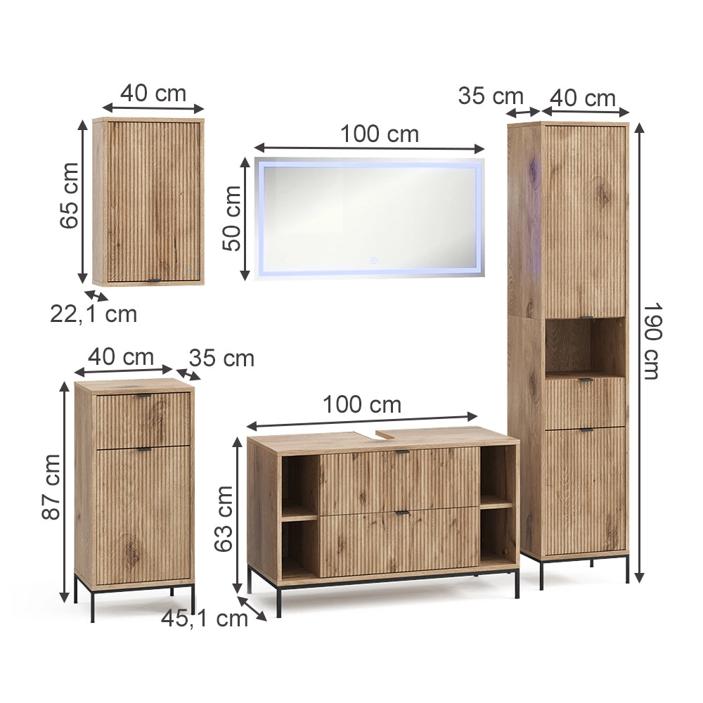 Vicco Set di mobili da bagno Quercia vichinga 5 parti