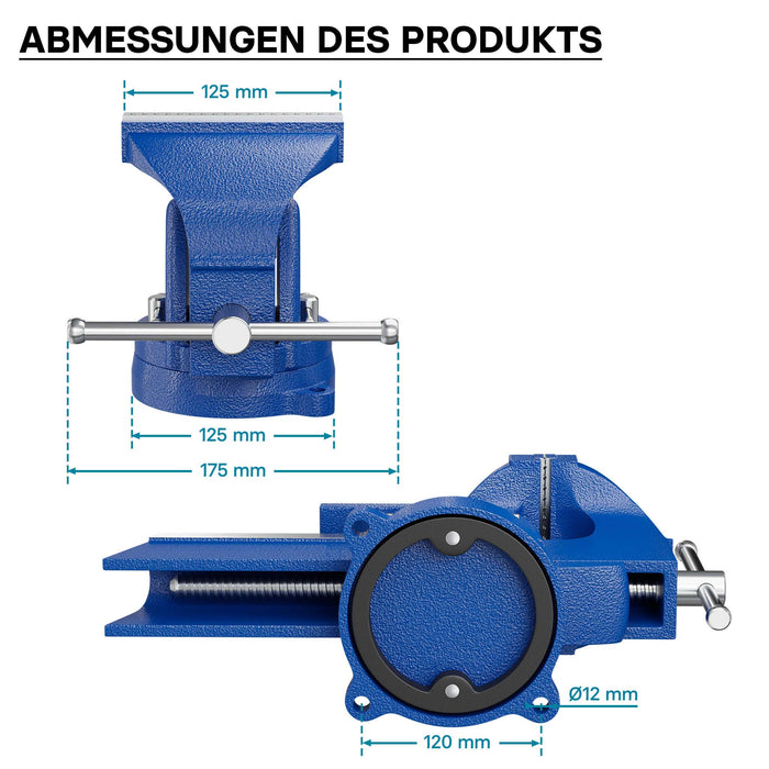 Morsa da banco Heavy Duty 125mm con incudine e ganascia di serraggio per sollecitazioni pesanti