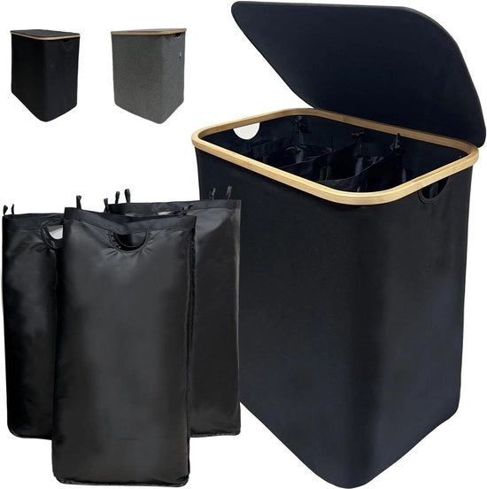 Asciugamano pieghevole con contenitore lavaggio separabile - 160 litri - contenitori di stoccaggio - set di risciacquo in bambù - tessuto impermeabile Oxford - risciacquo nero