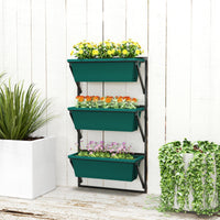 Fioriera da Esterno Verticale 56x42x100 cm 3 Vasi con Fori di Drenaggio in Plastica  Verde