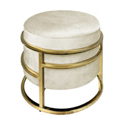 Pouf Contenitore Poggiapiedi Velluto Con Struttura Circolare Cromata Oro Elegante Imbottito Sgabello Per Toeletta Mobile Trucco Ottomano Ingresso Camera Da Letto Rotondo - Beige