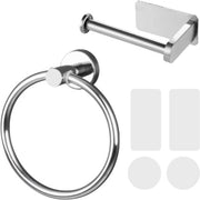 Set di Supporto per Carta igienica Autoadesivo & Anello per Asciugamano - Accessori da Bagno - Acciaio Inox 304 - Cromo - Senza Forare