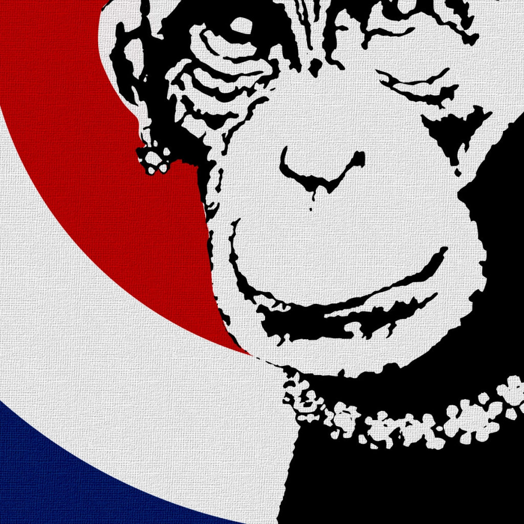 Monkey Queen - Banksy - Quadro stampato su Canvas e montato su telaio in legno Misura: 100x140 cm