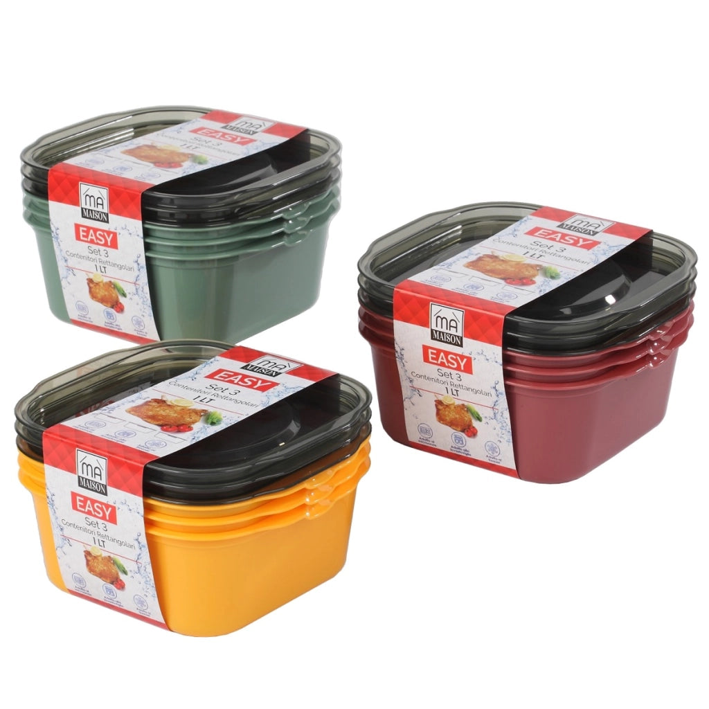 MAURY'S EASY SET 3 CONTENITORI QUADRATI LT 1 COLORE ASSORTITOCON COPERCHIO