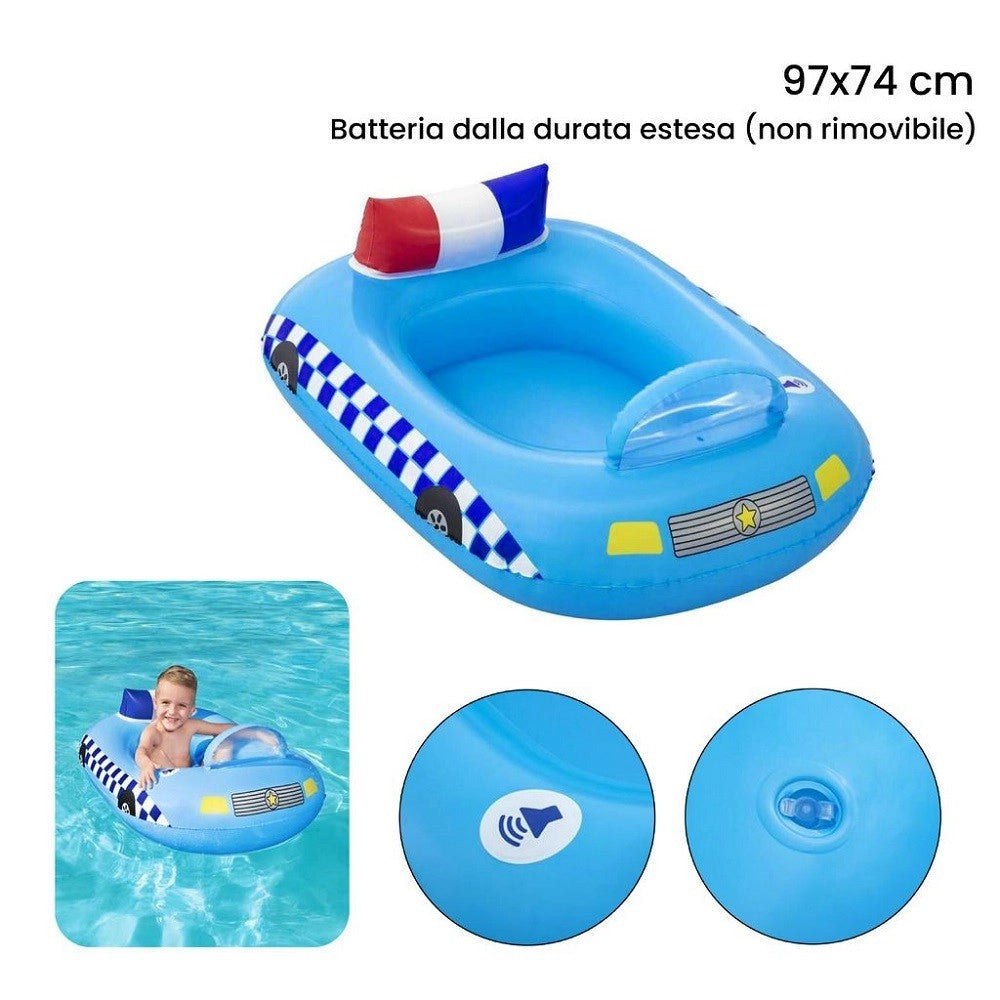 Trade Shop - Barchetta Auto Della Polizia Azzurro Con Altoparlante Incorporato 97x74cm 34153 -