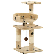 Tiragraffi albero per gatti cuccia per gatti peluche in sisal 65 cm beige con motivo a impronta di zampa 3702044